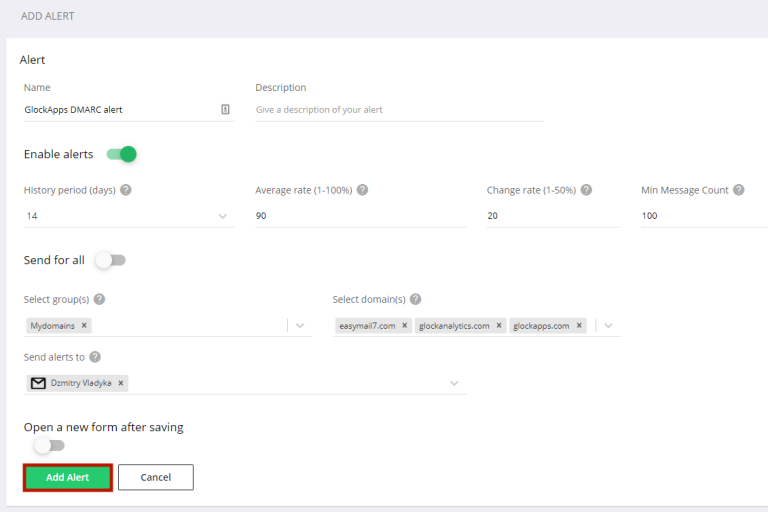 How To Create An Alert In DMARC Analytics Help Glockapps